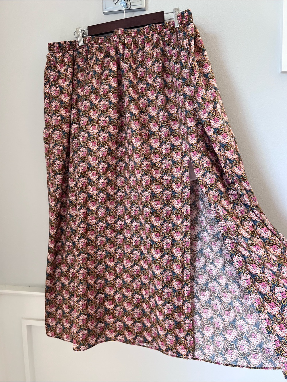 Zara Pink and Green Floral Maxi Skirt